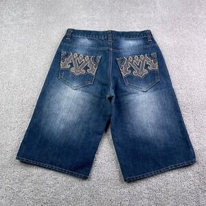 Avirex Jean Shorts Mens 30 Blue Denim Embroidered Grunge Baggy Medium Wash